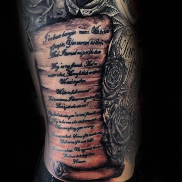 Guys Rib Cage Side Full Scroll Tattoo Designs