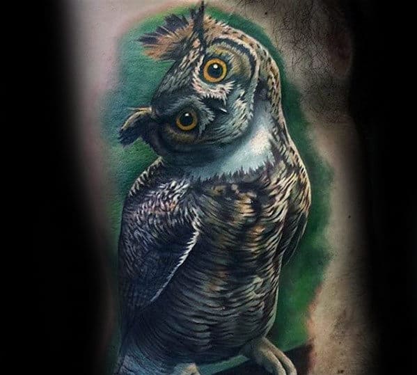 Guys Rib Cage Side Realistic Owl Tattoo Designs