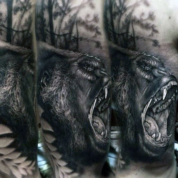 Guys Roaring Gorilla In The Forest Tattoo On Arm