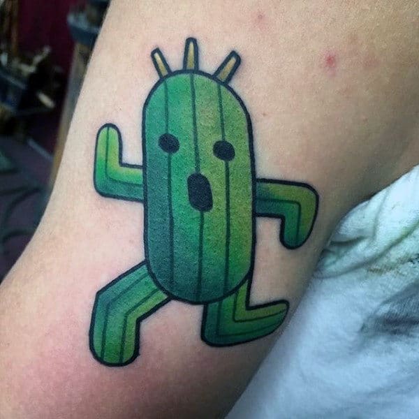 Guys Running Cactus Tattoo On Bicep