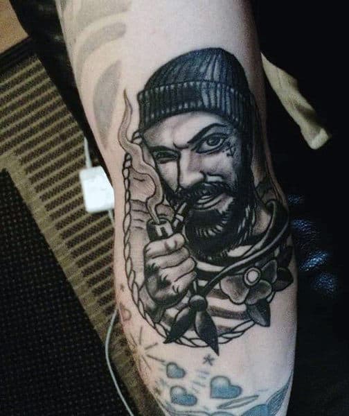 Guys Sailor Tattoo Style In Black Ink