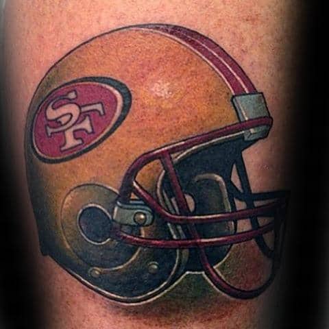 Guys San Francisco 49ers Gold And Red Football Helmet On Arm