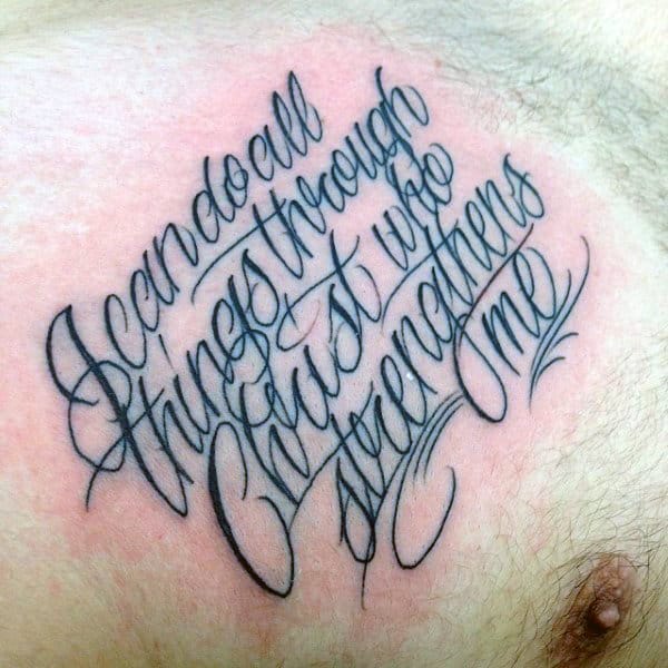 Guys Script Philippians 4 13 Chest Tattoo Design