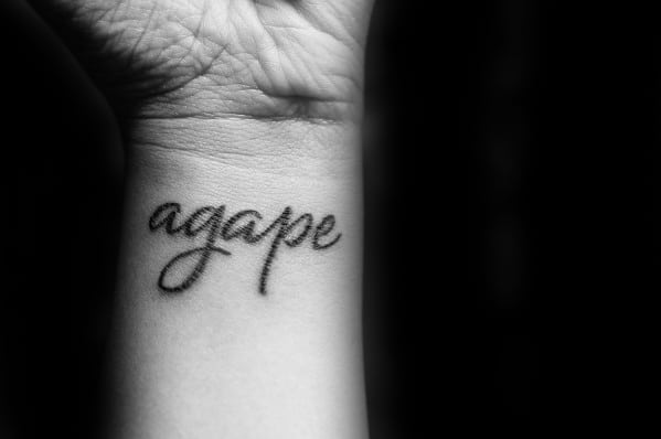 Guys Script Wrist Agape Tattoo