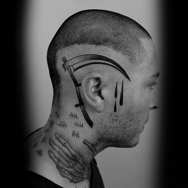 Guys Scythe Tattoo Design Ideas Side Of Head