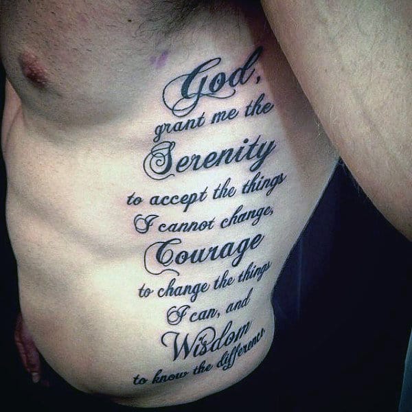 Guys Serenity Prayer Rib Cage Side Tattoo Deisgns