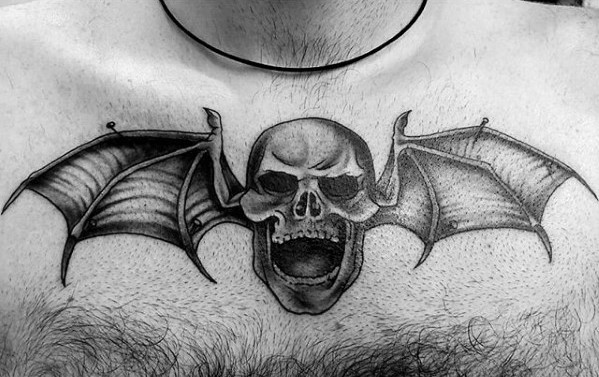 Guys Shaded Deathbat Avenged Sevenfold Upper Chest Tattoo