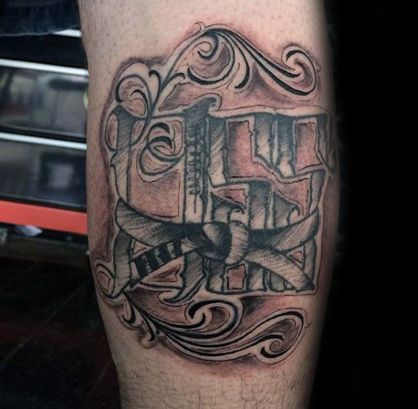 Guys Shaded Jiu Jitsu Leg Tattoo Designs