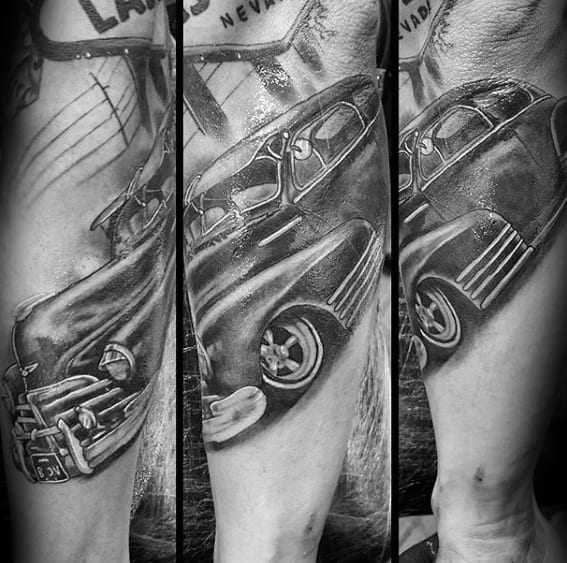 Guys Shaded Vintage Chevy Outer Forearm Tattoo Ideas
