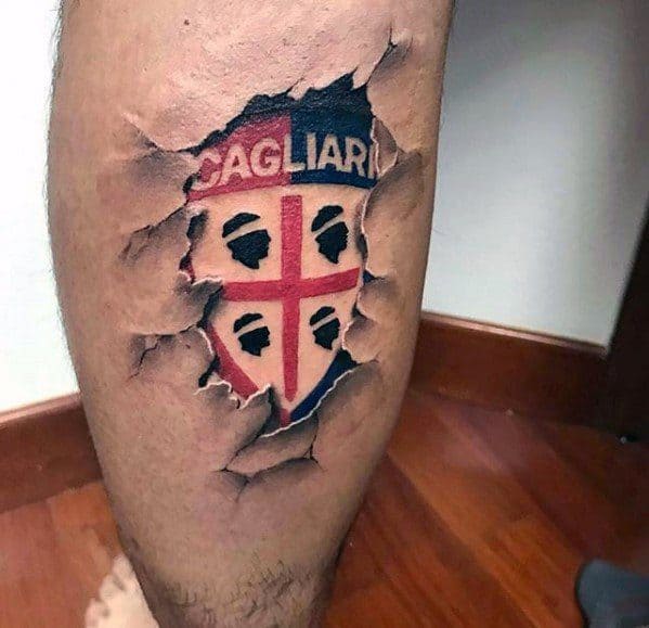 Guys Shield Logo Ripped Skin 3d Small Unique Leg Calf Tattoo