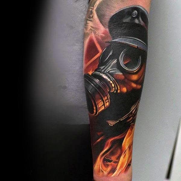 Guys Sick Sleeves Golden Flaming Tattoo