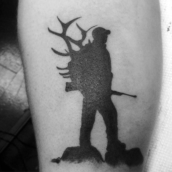 Guys Silhouette Hunter Tattoo On Arm
