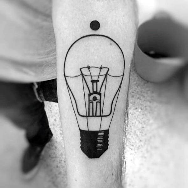Guys Simple Black Ink Outline Light Bulb Linework Tattoos