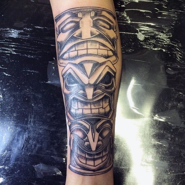 Guys Simple Black Work Totem Pole Forearm Tattoo
