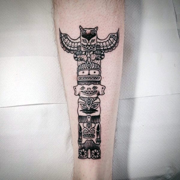 Guys Simple Forearm Tattoo Of Totem Pole With Cute Faces