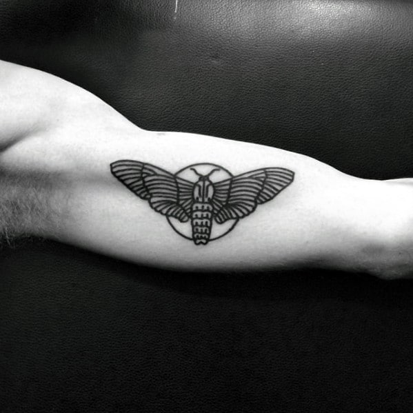 Guys Simple Inner Arm Bicep Moth Tattoos