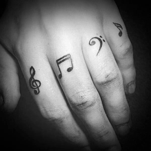 Guys Simple Music Notes Tattoos On Fingers