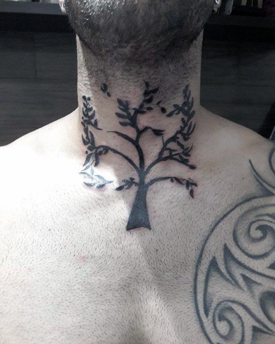 Guys Simple Tree Neck Tattoo Designs
