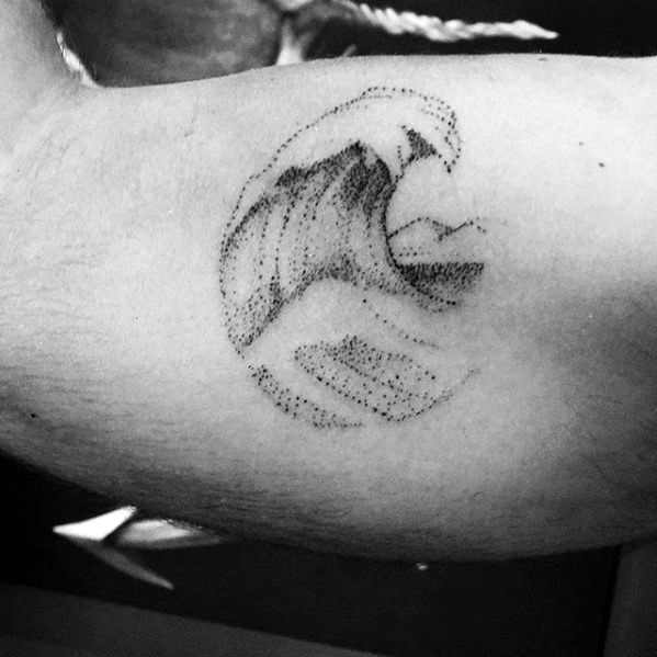 Guys Simple Wave Inner Arm Bicep Dotwork Tattoos