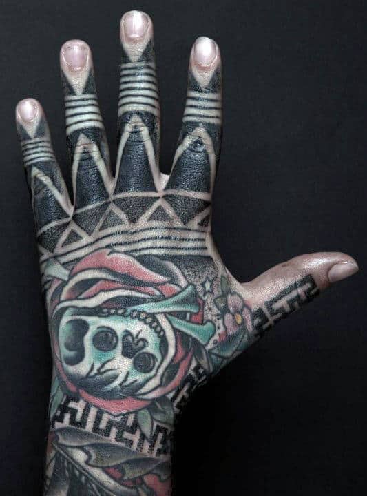 Guys Skull Tribal Hand Tattoo Designs