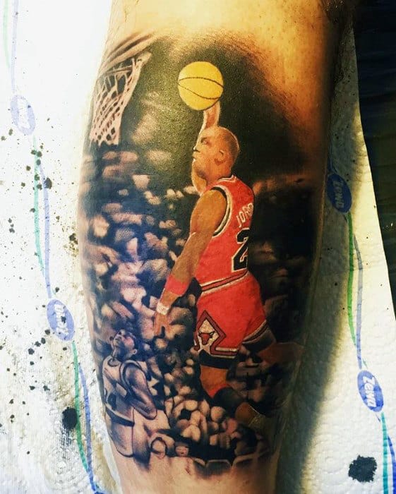 Guys Slam Dunk Michael Jordan Leg Tattoos