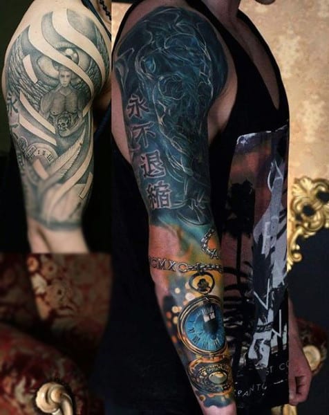 Guys Sleeve Attractive Pocket Watch Tattoo