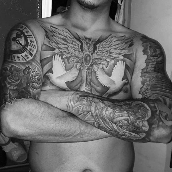 Guys Sleeves Birds Of Peace Religious Tattoo