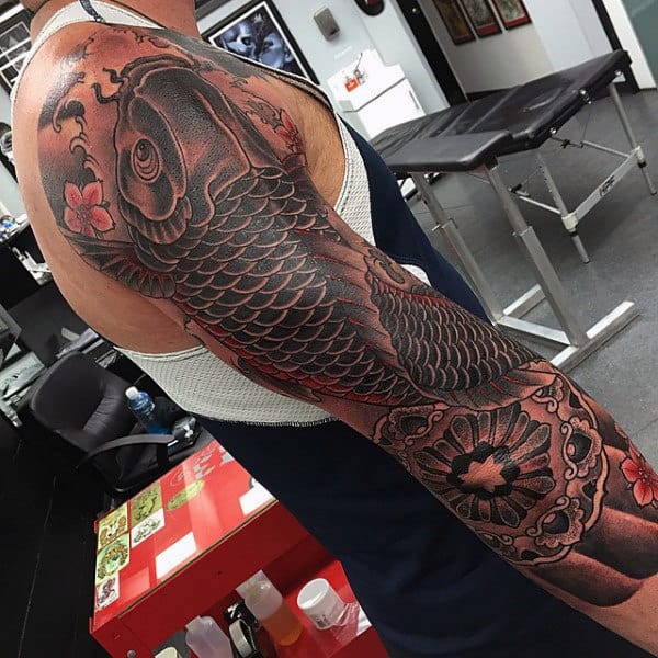Guys Sleeves Interesting Scaled Fish Tattoo