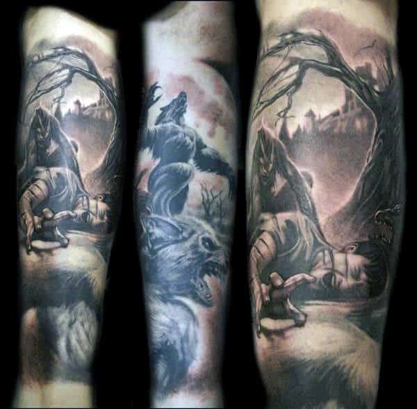 Guys Sleeves Werewolf Attack Tattoo