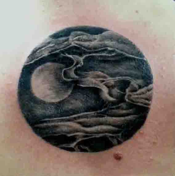 Guys Small Moon Tattoo On Chest