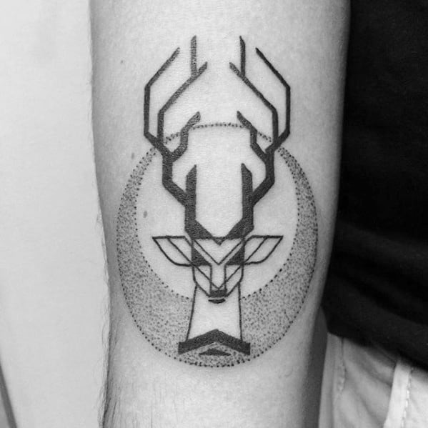 Guys Small Nature Deer Head With Moon Forearm Tattoos
