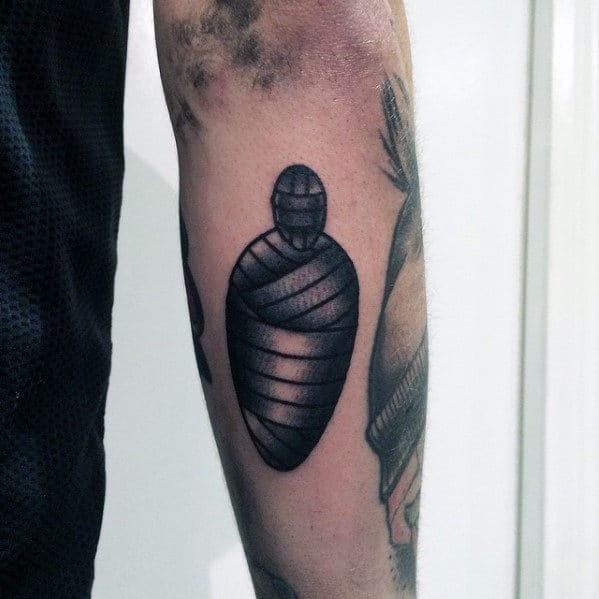 Guys Small Simple Traditional Mummy Outer Forearm Tattoo