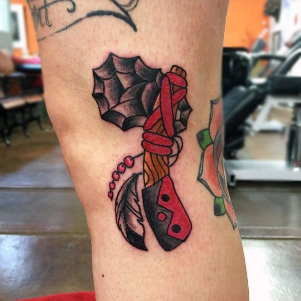Guys Small Tomahawk Tattoo Ideas On Leg By Knee Cap