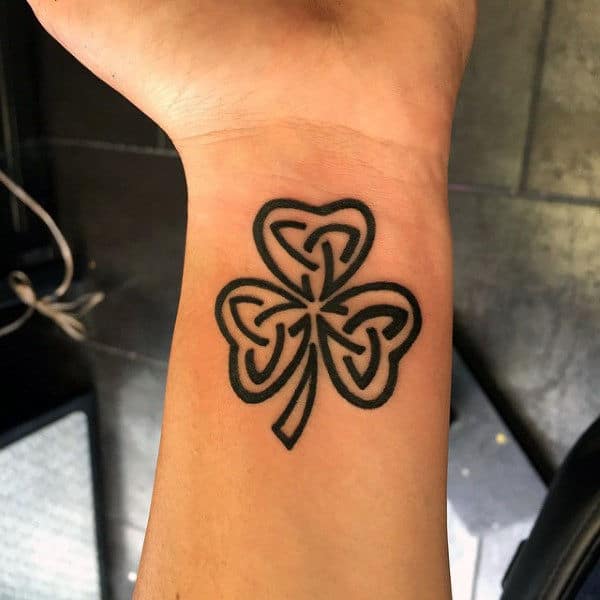 Guys Small Wrist Tribal Shamrock Tattoos
