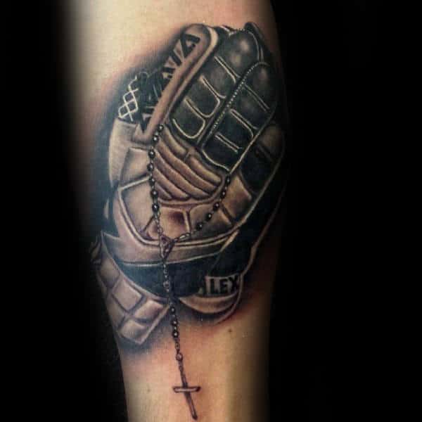 Guys Soccer Goalie Gloves Tattoo On Forearm