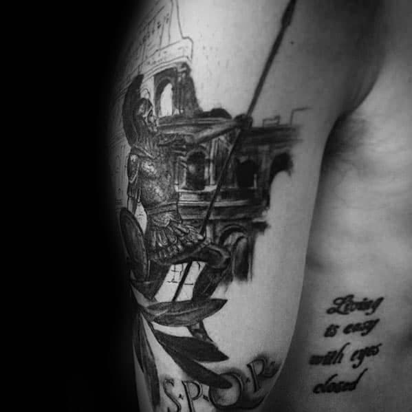 Guys Spartan Spqr Arm Tattoo