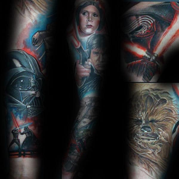 Guys Star Wars Themed Lightsaber Full Sleeve Tattoo