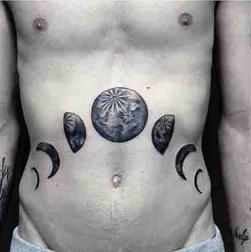 Guys Stomach Moon Phase Tattoo Design