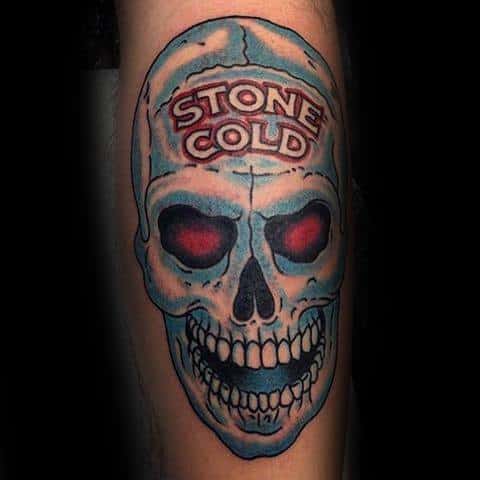 Guys Stone Cold Skull Tattoo Ideas Wrestling Designs On Leg
