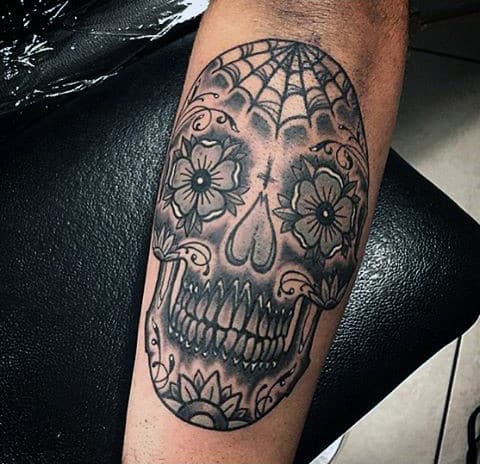Guys Sugar Skull Tattoo Black And White