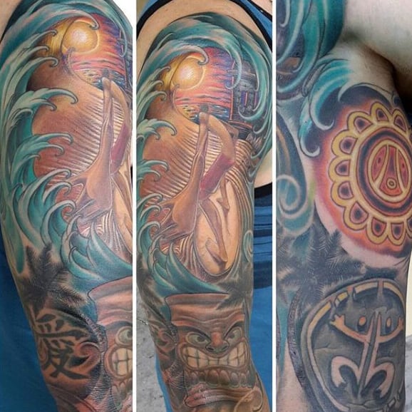 Guys Taino Sleeve Tattoo Design Ideas