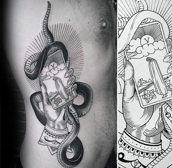 Guys Tarot Tattoo Design Ideas On Rib Cage Side