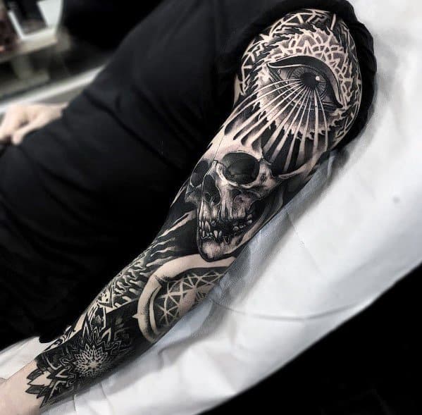 Guys Tattoo Full Sleeve Ideas Badass Skull Designs