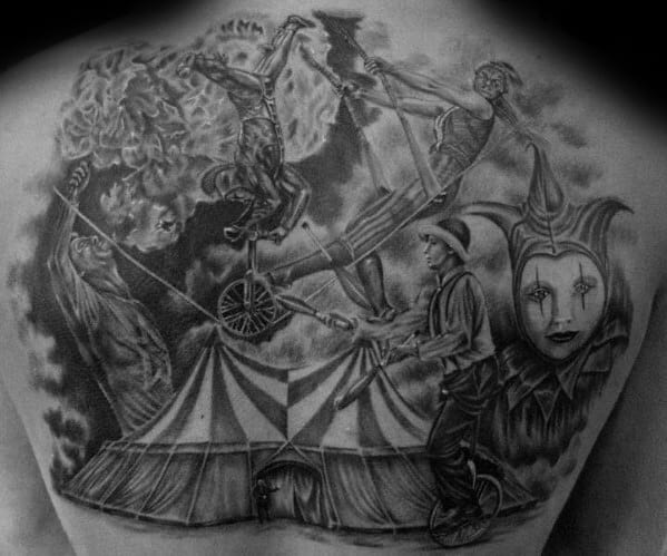 Guys Tattoo Ideas Circus Designs On Upper Back