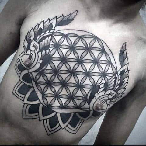 Guys Tattoo Ideas Flower Of Life With Wings Geometric Chest Designs