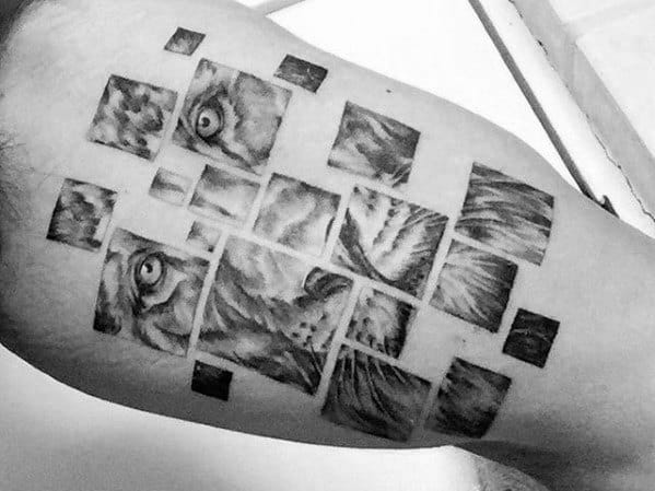 Guys Tattoo Ideas Geometric Squares Lion Designs On Inner Arm Bicep