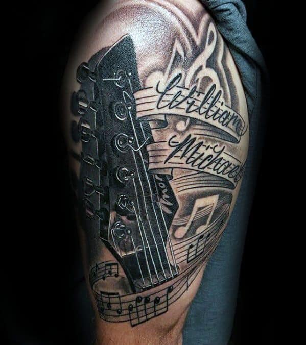 Guys Tattoo Ideas Guitar Music Staff Half Sleeve Designs