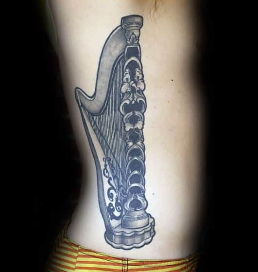 Guys Tattoo Ideas Harp Designs Rib Cage Side 3d