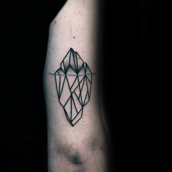 Minimalist linework iceberg tattoo with geometric shapes and a simple horizontal waterline across the arm.