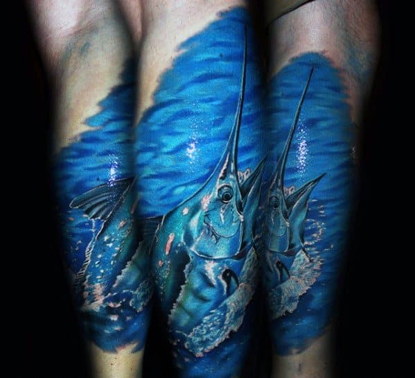 Guys Tattoo Ideas Marlin Designs Leg Sleeve